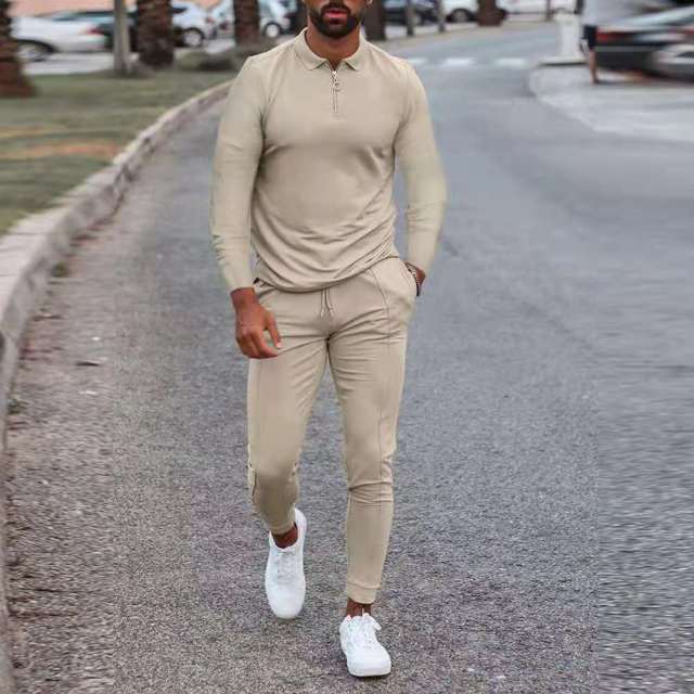 Men's Zip Polo Shirt and Print Jogger Tracksuit Set