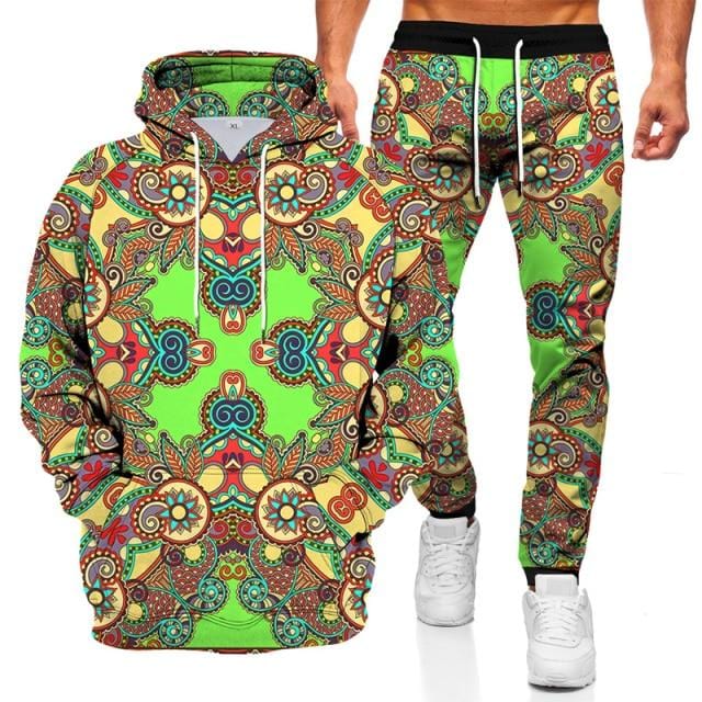 Men's 3D Geometric Print Hoodie and Pants Two-Piece Set