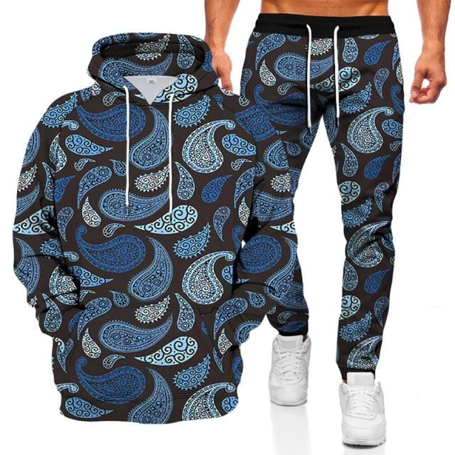 Men's 3D Geometric Print Hoodie and Pants Two-Piece Set
