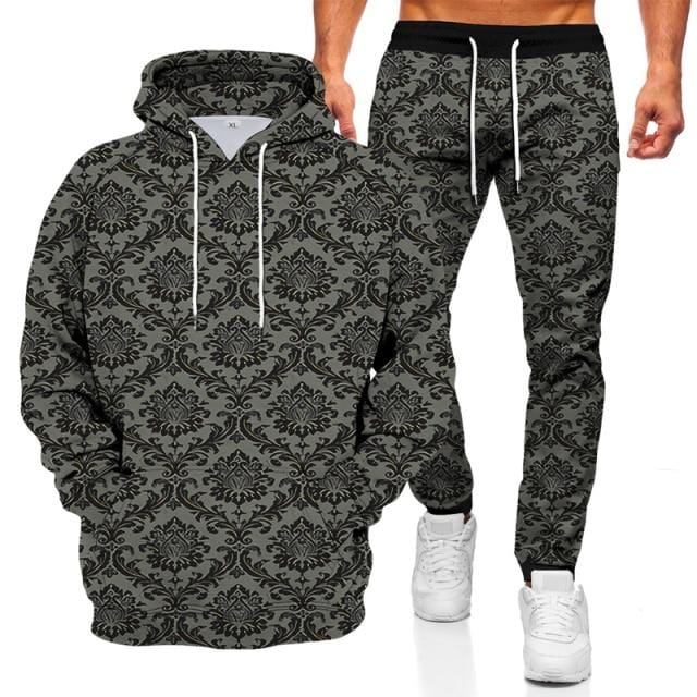 Men's 3D Geometric Print Hoodie and Pants Two-Piece Set