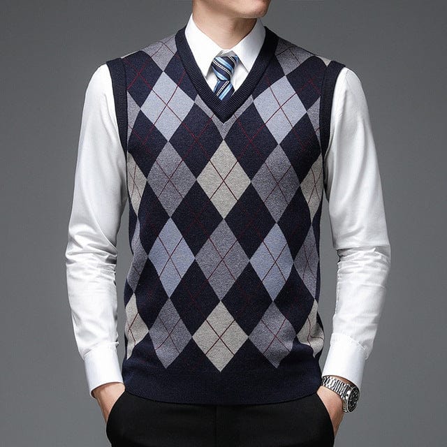 Men's Argyle V-Neck Knit Vest Pullover