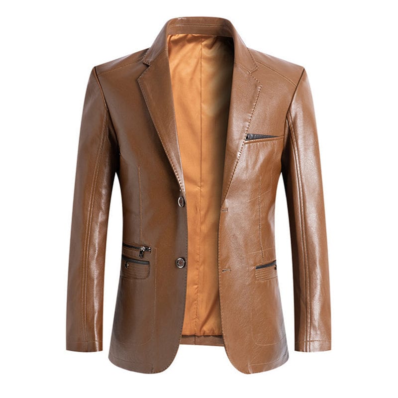 Men's Slim Fit Leather Blazer Jacket Plus Size