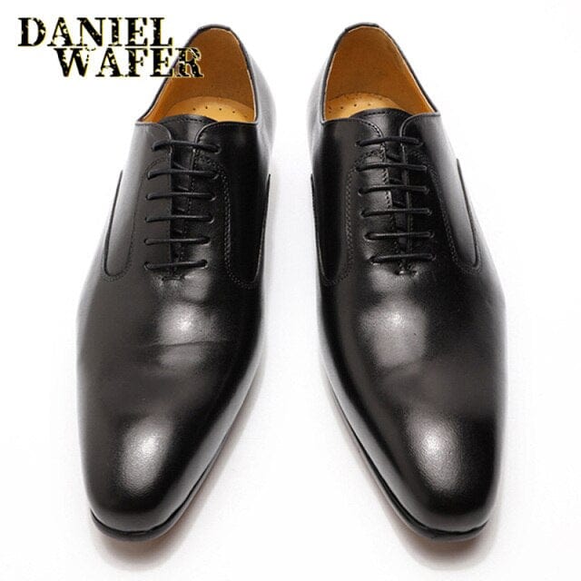Men's Leather Pointed Oxford Dress Shoes White Black Brown
