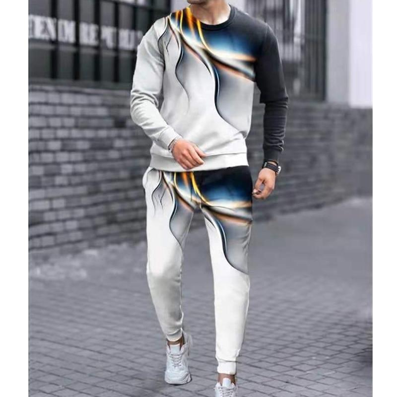 Men's Camouflage Print Long-Sleeve Tee and Trousers Set