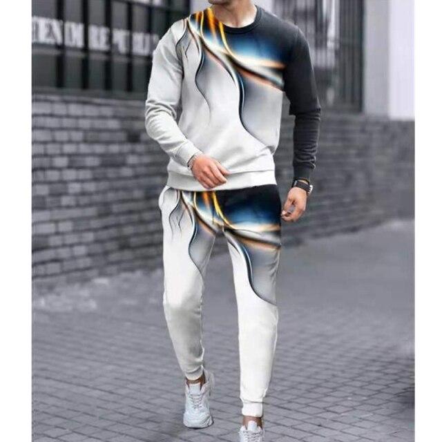 Men's Camouflage Print Long-Sleeve Tee and Trousers Set