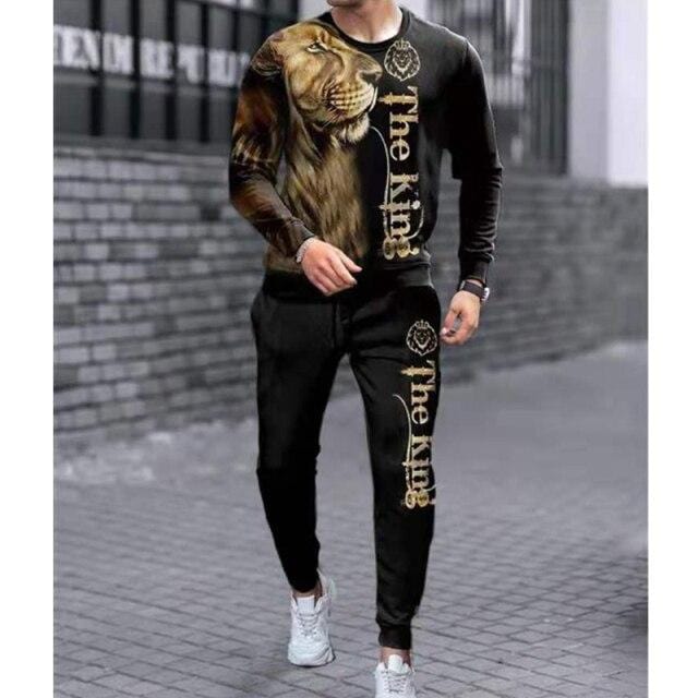 Men's Camouflage Print Long-Sleeve Tee and Trousers Set