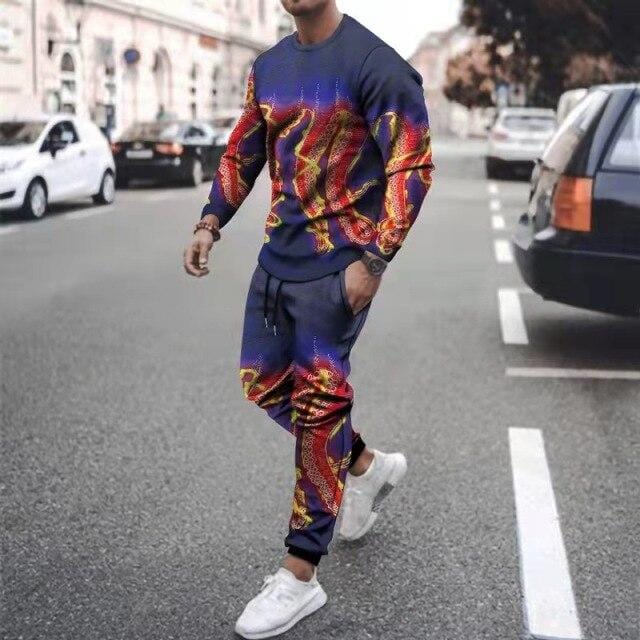 Men's Octopus-Print T-Shirt and Pants 2-Piece Sweatsuit