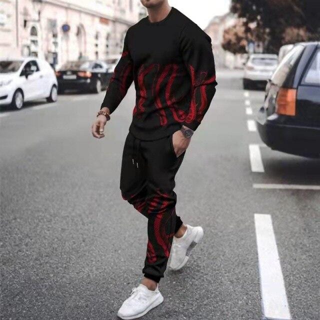 Men's Octopus-Print T-Shirt and Pants 2-Piece Sweatsuit