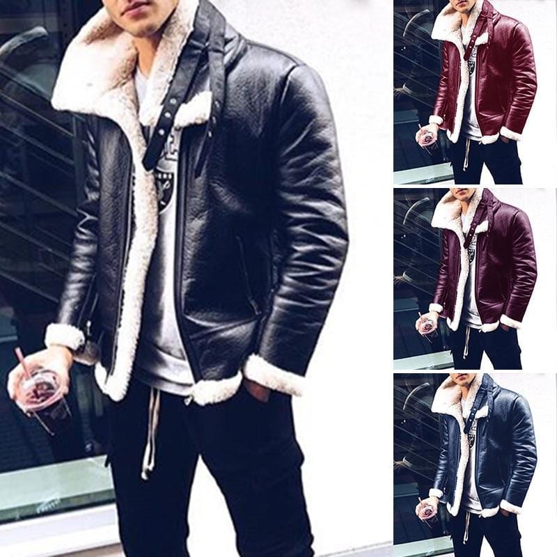 Men's Vintage Turn-Down Collar Leather Winter Jacket