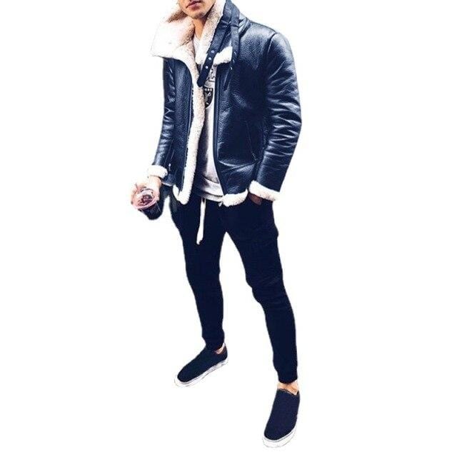 Men's Vintage Turn-Down Collar Leather Winter Jacket