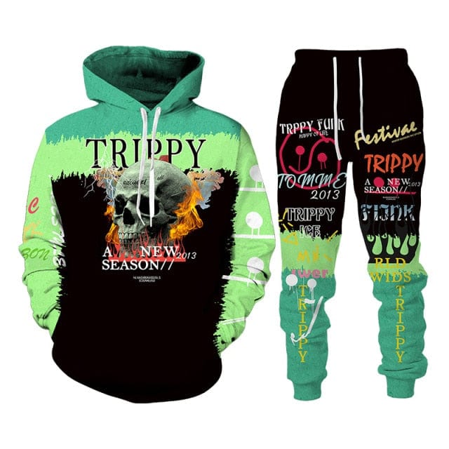 Unisex 3D Skull Print Hoodie and Pants Tracksuit