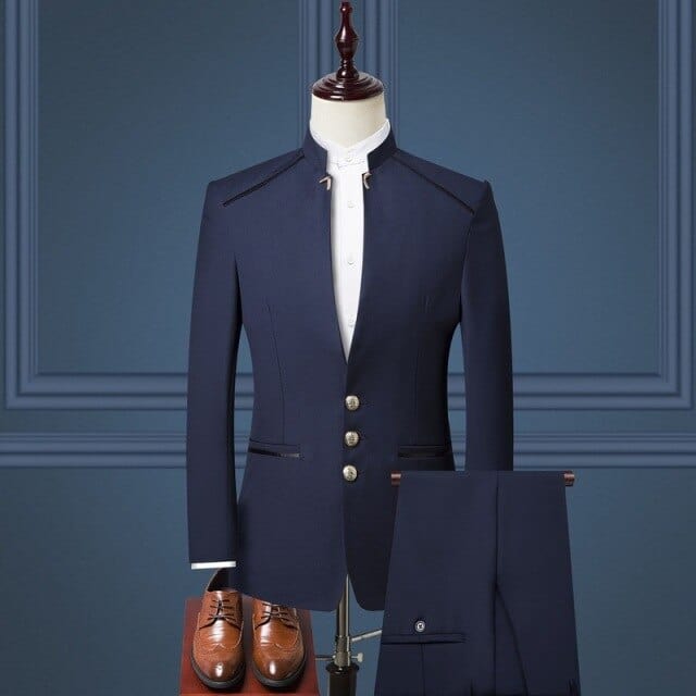 Men's Slim Fit Gold Button Zhongshan Wedding Suit
