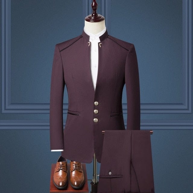 Men's Slim Fit Gold Button Zhongshan Wedding Suit