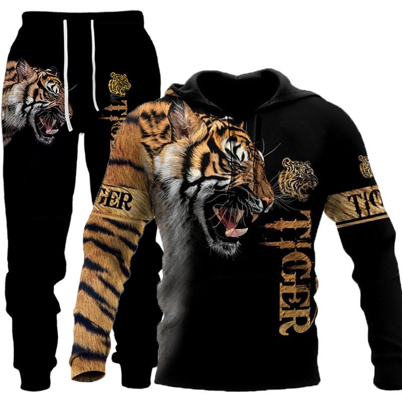 Men's 3D Print Hoodie Tracksuit Pullover Jacket Pants Sportswear Set