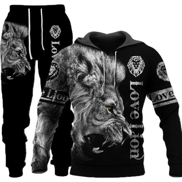 Men's 3D Print Hoodie Tracksuit Pullover Jacket Pants Sportswear Set