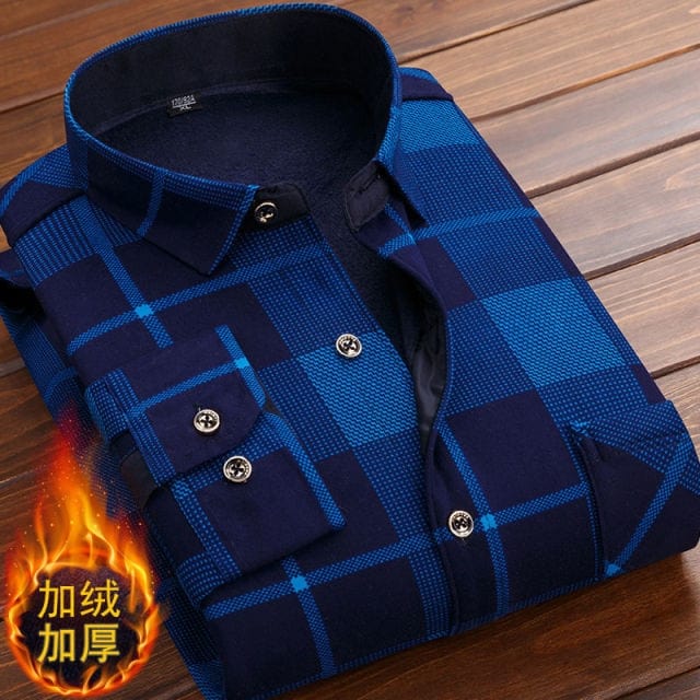 Men's Plaid Flannel Fleece-Lined Long-Sleeve Work Shirt