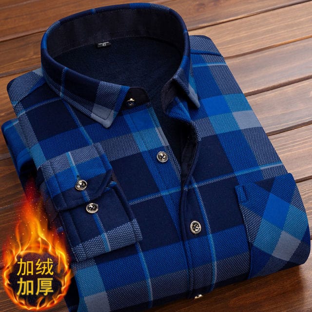 Men's Plaid Flannel Fleece-Lined Long-Sleeve Work Shirt