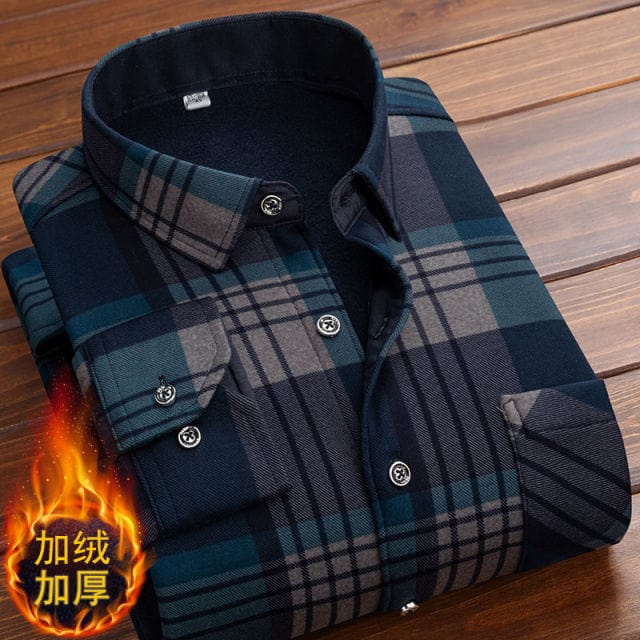 Men's Plaid Flannel Fleece-Lined Long-Sleeve Work Shirt