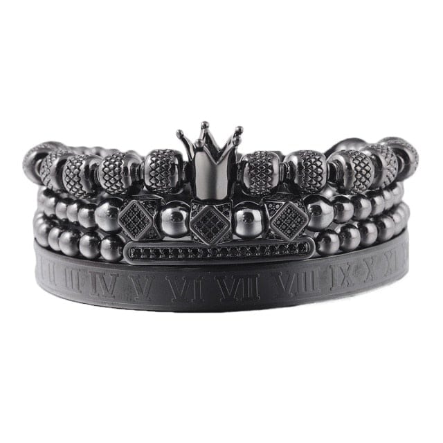 Men's 4-Piece Stainless Steel CZ Roman Bangle Bracelet Set