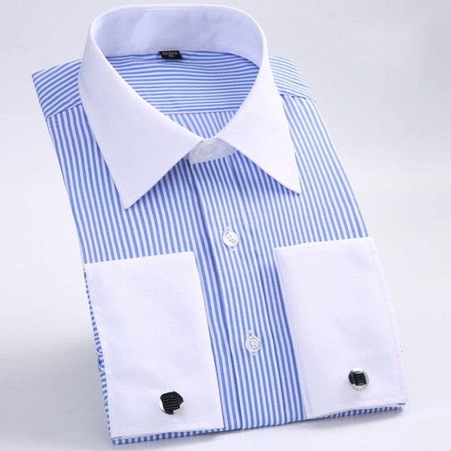 Men's French Cuff Dress Shirt — Striped, Regular Fit, up to 6XL
