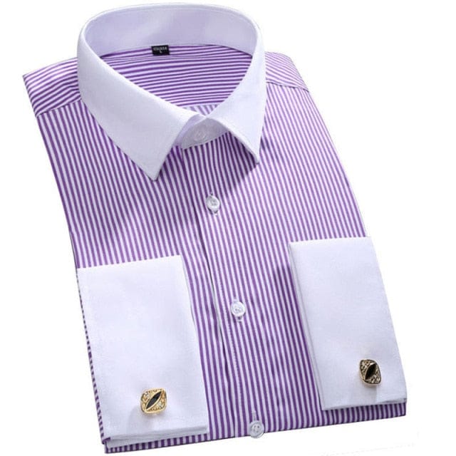 Men's French Cuff Dress Shirt — Striped, Regular Fit, up to 6XL