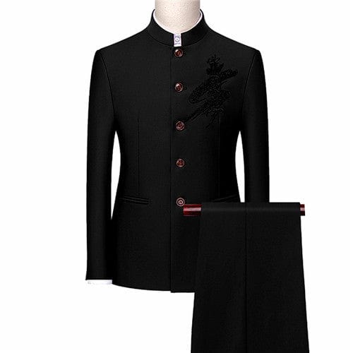 Men's Retro Embroidery Tang Suit Jacket and Pants Two-Piece 6XL