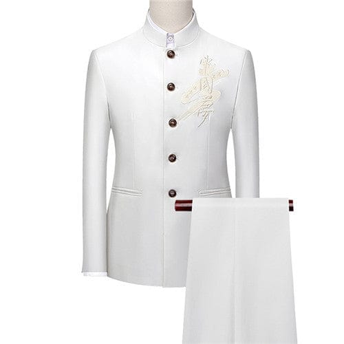 Men's Retro Embroidery Tang Suit Jacket and Pants Two-Piece 6XL