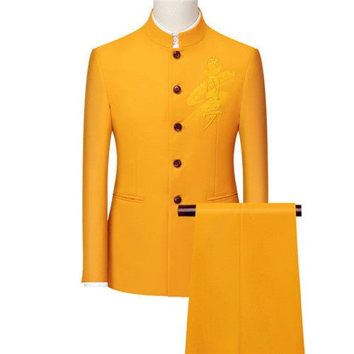 Men's Retro Embroidery Tang Suit Jacket and Pants Two-Piece 6XL