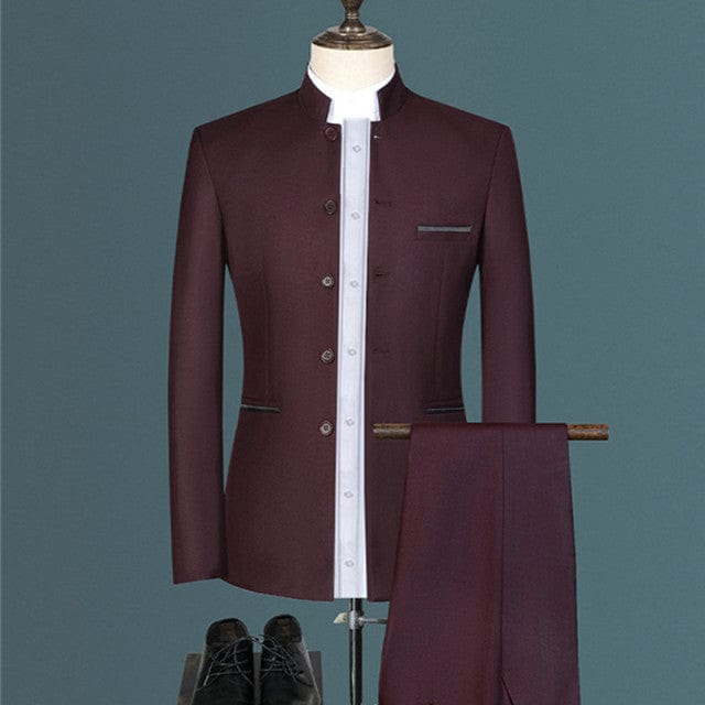 Men's Retro Embroidery Tang Suit Jacket and Pants Two-Piece 6XL