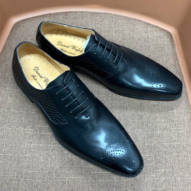 Men's Snake Print Black Purple Square Toe Lace-Up Oxford Shoes