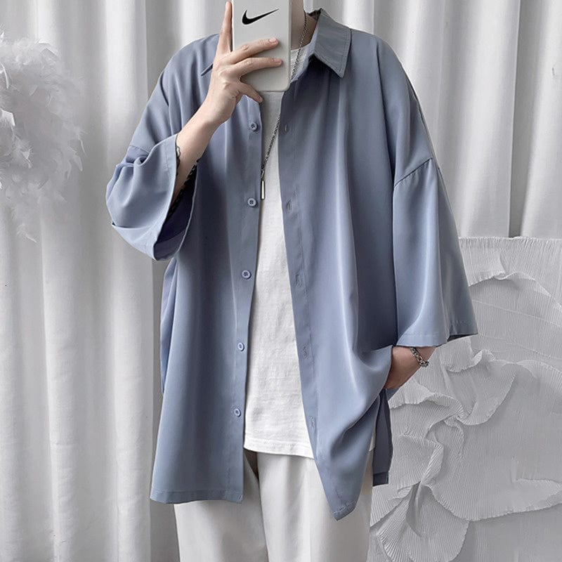 Men's Korean Loose Solid Color Short Sleeve Casual Shirt
