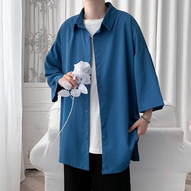 Men's Korean Loose Solid Color Short Sleeve Casual Shirt