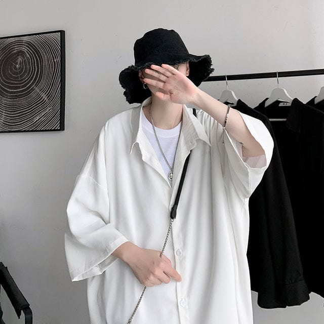 Men's Korean Loose Solid Color Short Sleeve Casual Shirt