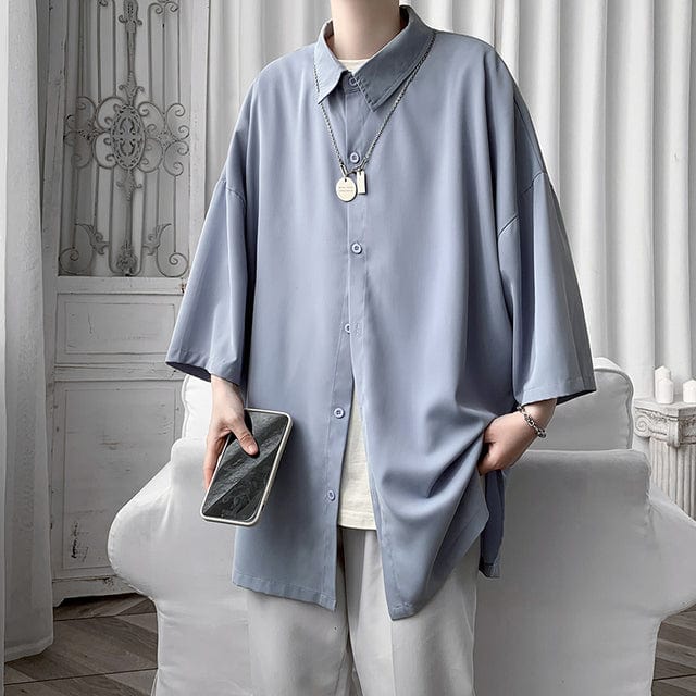 Men's Korean Loose Solid Color Short Sleeve Casual Shirt