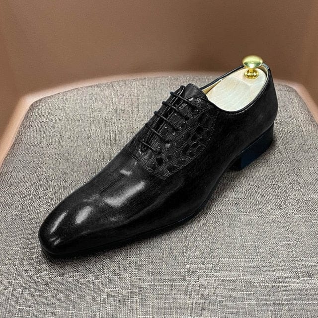 Men's Handmade Cow Leather Pointed Toe Lace-Up Oxford Dress Shoes