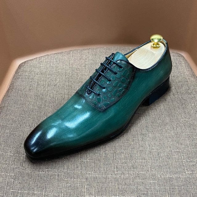 Men's Handmade Cow Leather Pointed Toe Lace-Up Oxford Dress Shoes