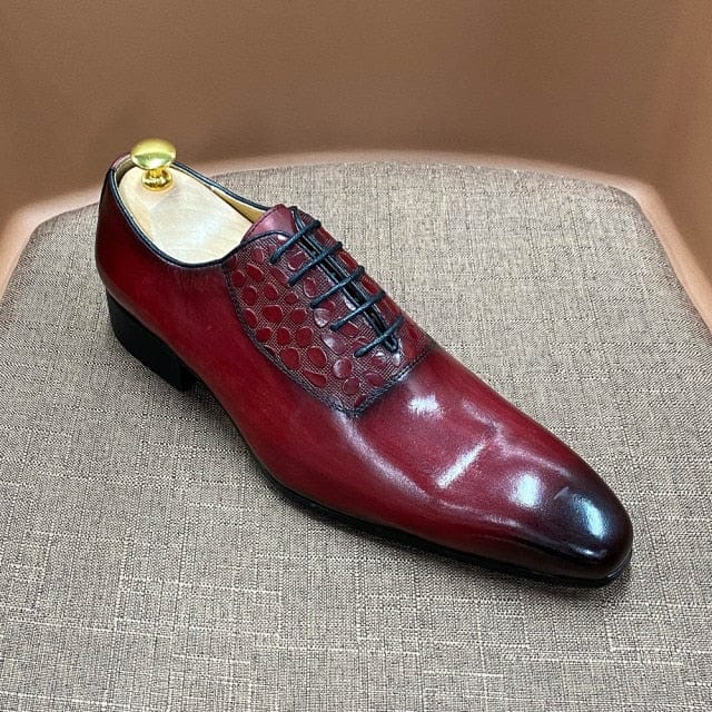 Men's Handmade Cow Leather Pointed Toe Lace-Up Oxford Dress Shoes