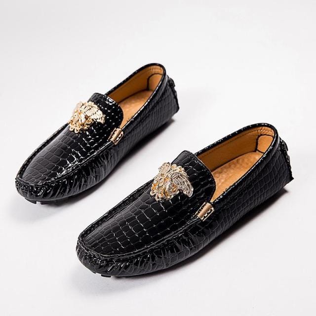 Men's Silver Genuine Leather Striped Loafers Plus Size up to 48