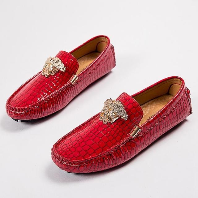Men's Silver Genuine Leather Striped Loafers Plus Size up to 48