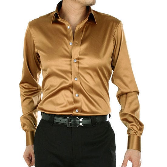 Men's Silky Long Sleeve Loose Casual Dress Shirt Plus Size Wedding