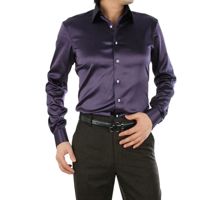 Men's Silky Long Sleeve Loose Casual Dress Shirt Plus Size Wedding