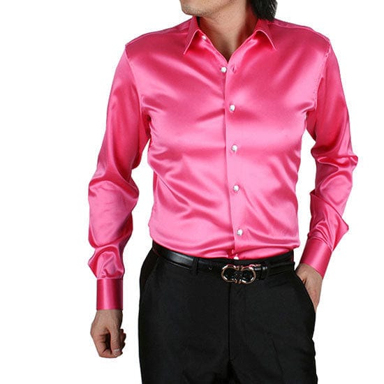 Men's Silky Long Sleeve Loose Casual Dress Shirt Plus Size Wedding