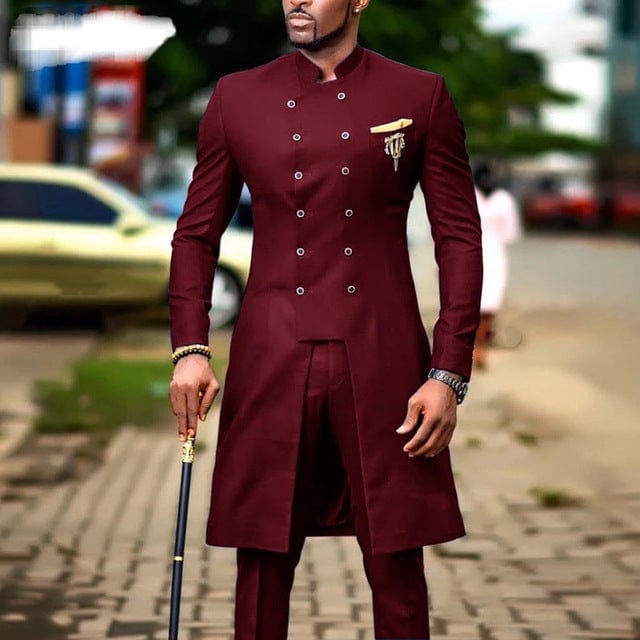 Men's Dark Grey Slim Fit Double-Breasted Wedding Tuxedo Suit