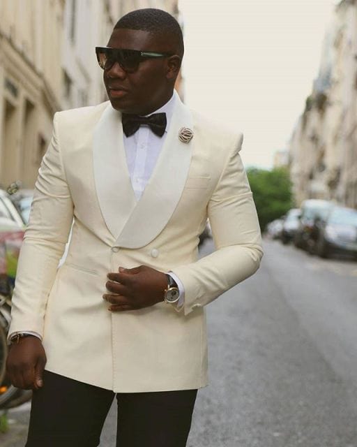 Men's Shiny Silver Grey Peak Lapel Wedding Tuxedo Set