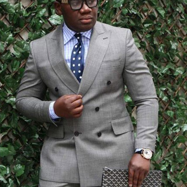 Men's Shiny Silver Grey Peak Lapel Wedding Tuxedo Set