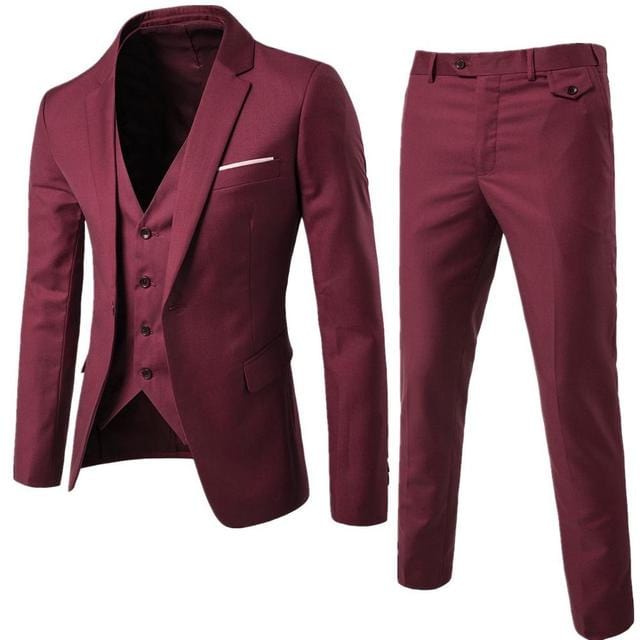 Men's Black Slim Fit Single-Button 3-Piece Formal Party Suit