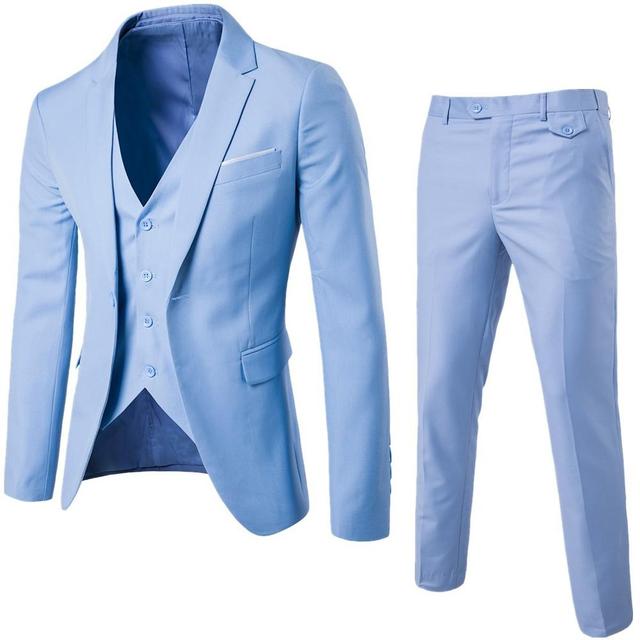 Men's Black Slim Fit Single-Button 3-Piece Formal Party Suit