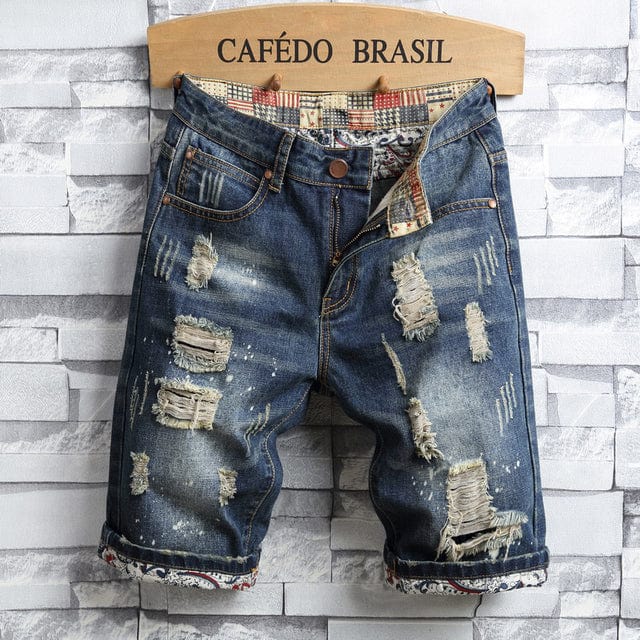 Men's Retro Ripped Denim Jean Shorts