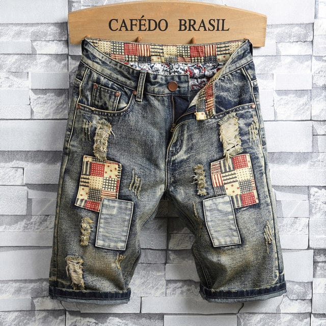 Men's Retro Ripped Denim Jean Shorts