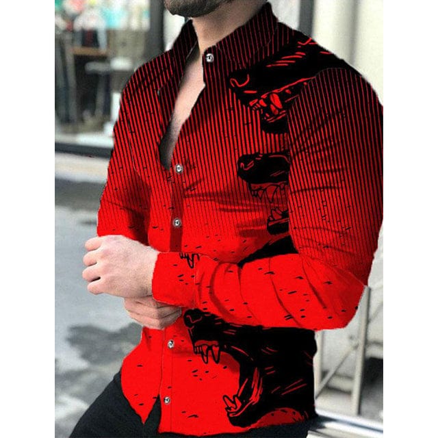 Men's Stripe Print Long Sleeve Button-Down Prom Party Shirt